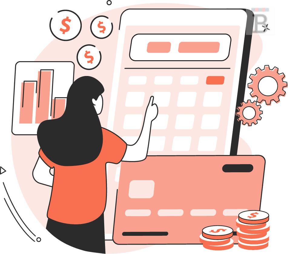 graphic of a person using a huge calculator